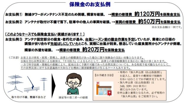 ＪＡＲＬ会員専用【アンテナ第三者賠償責任保険】保険金支払い例